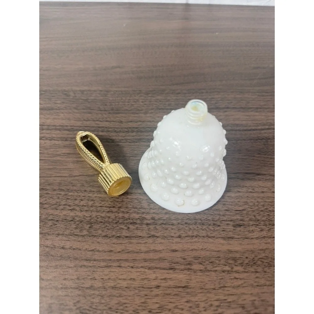 Vintage Avon Unforgettable Cologne Bottle Milk Glass Hobnail Bell w Gold Handle